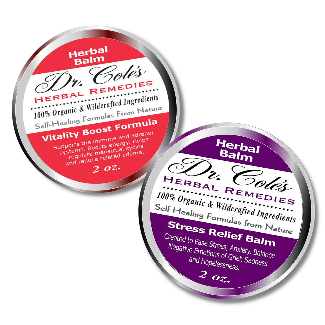 Dr. Coles Stress Balm front, back and side views