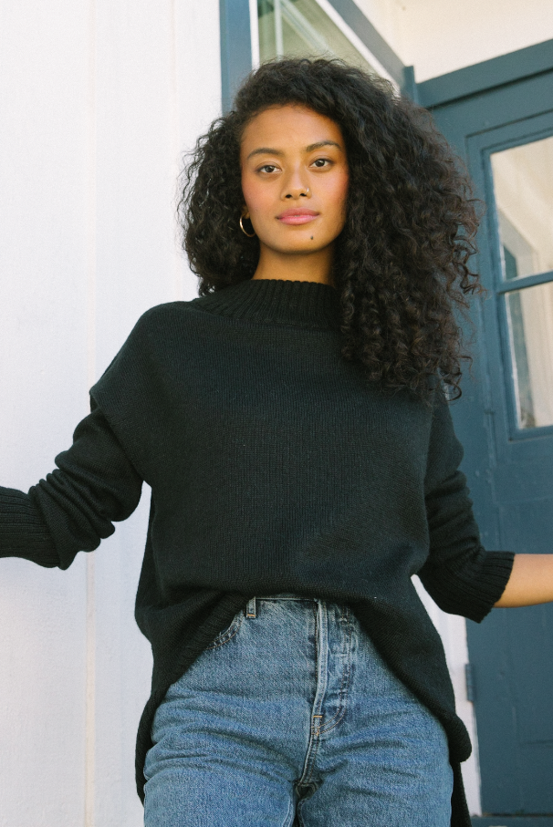 Haven Mock Neck Wool Sweater in Black