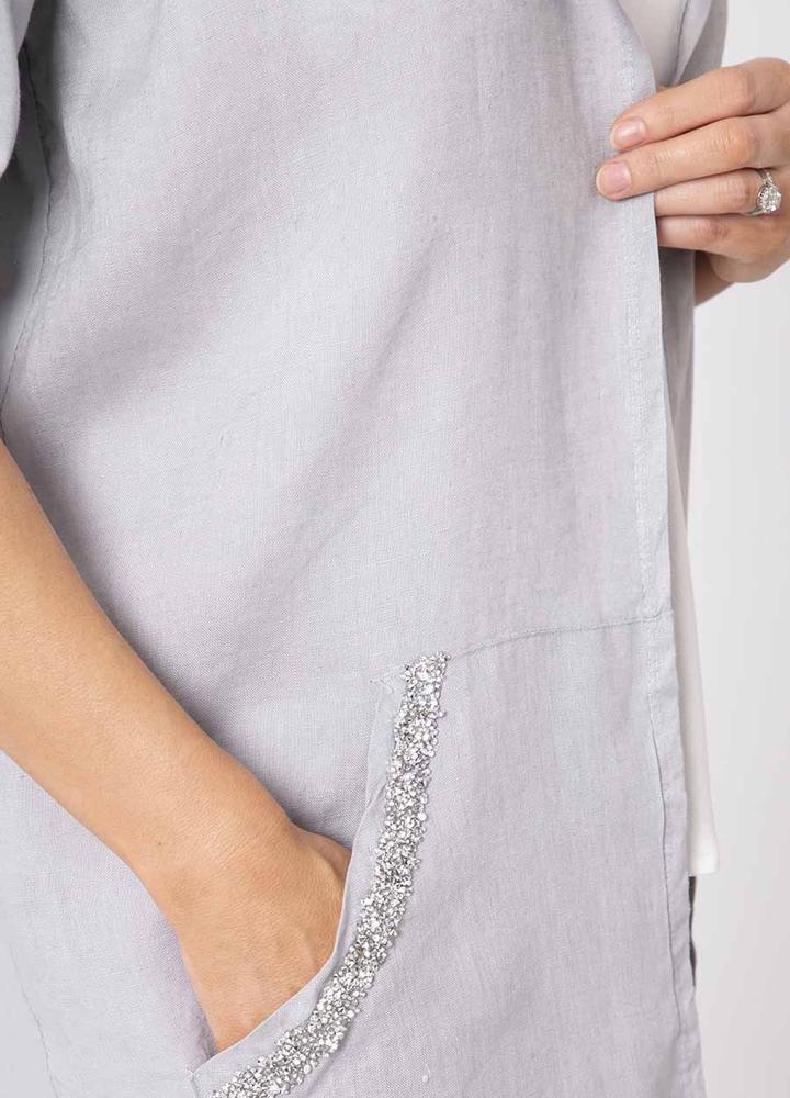 Hoody Sequin Pocket Linen Jacket