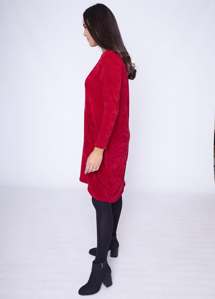 Velour Pocket Dress in Red