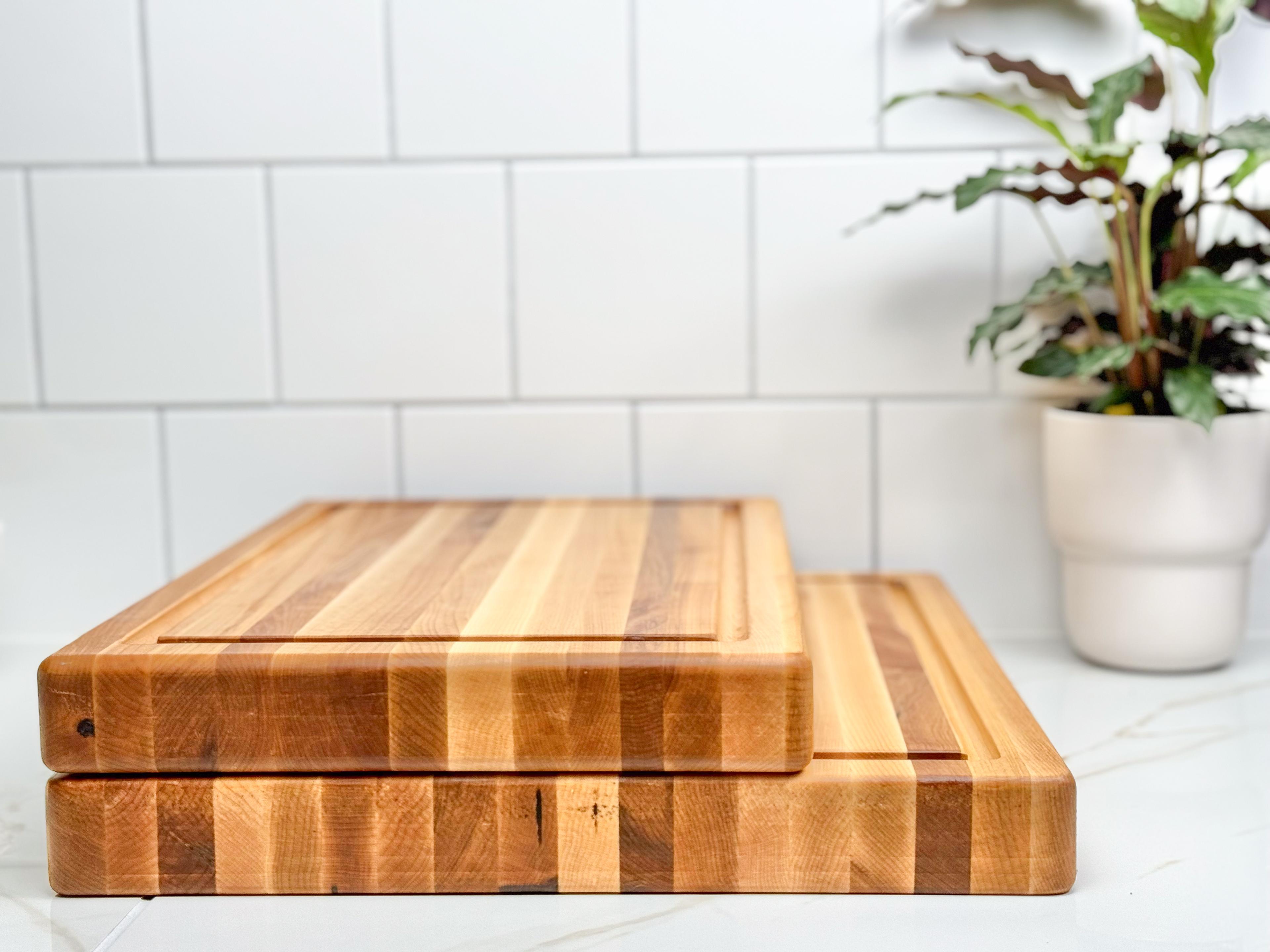 Two maple edge grain cutting boards showcasing different sizes