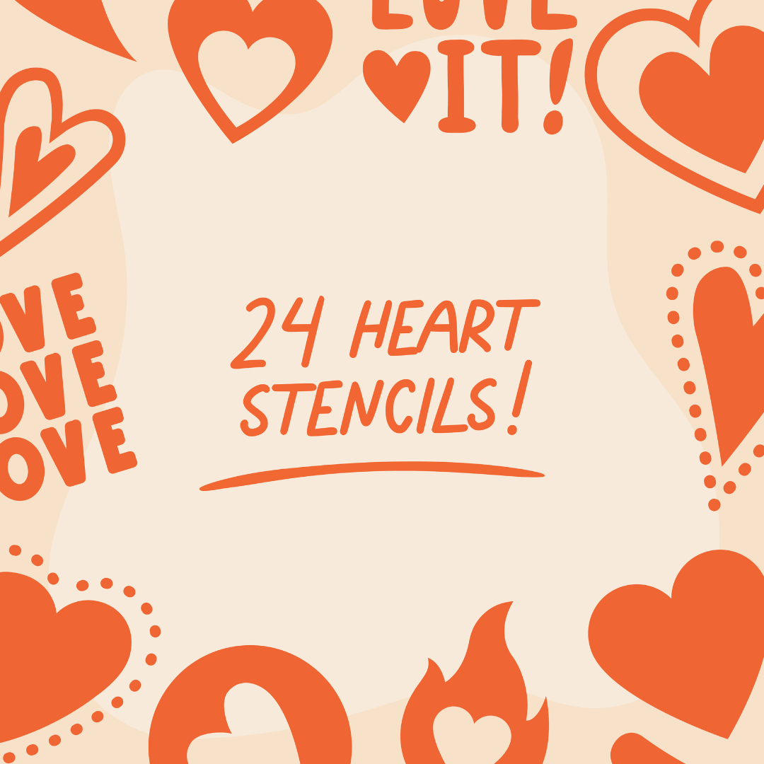 Heart Stencil Pack - removable vinyl, weeded, precut with transfer paper -  Scorch Marker