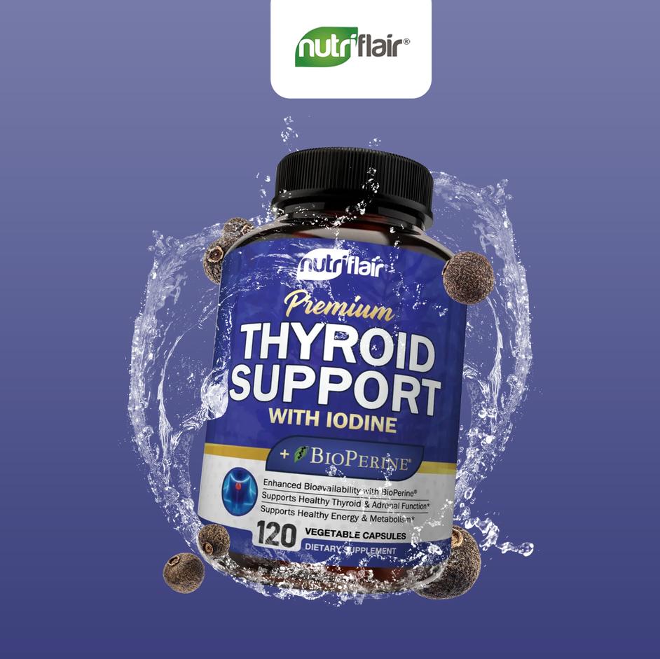Thyroid Support with Iodine and BioPerine 120 Capsules NutriFlair