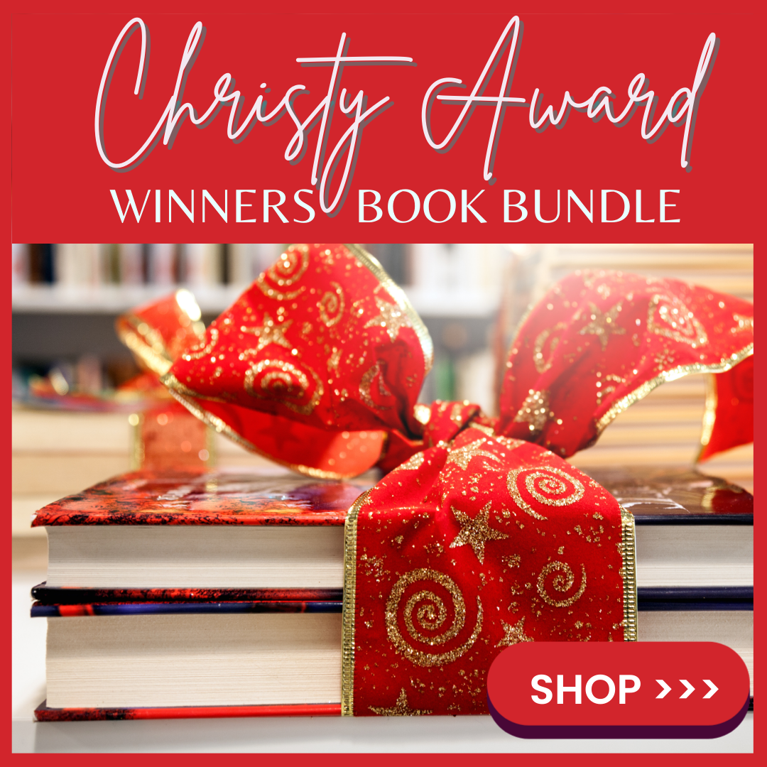 Christy Award winners book bundle with image of books wrapped in a red ribbon