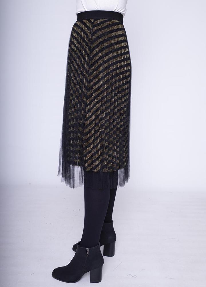 Overlay Net Skirt in Gold