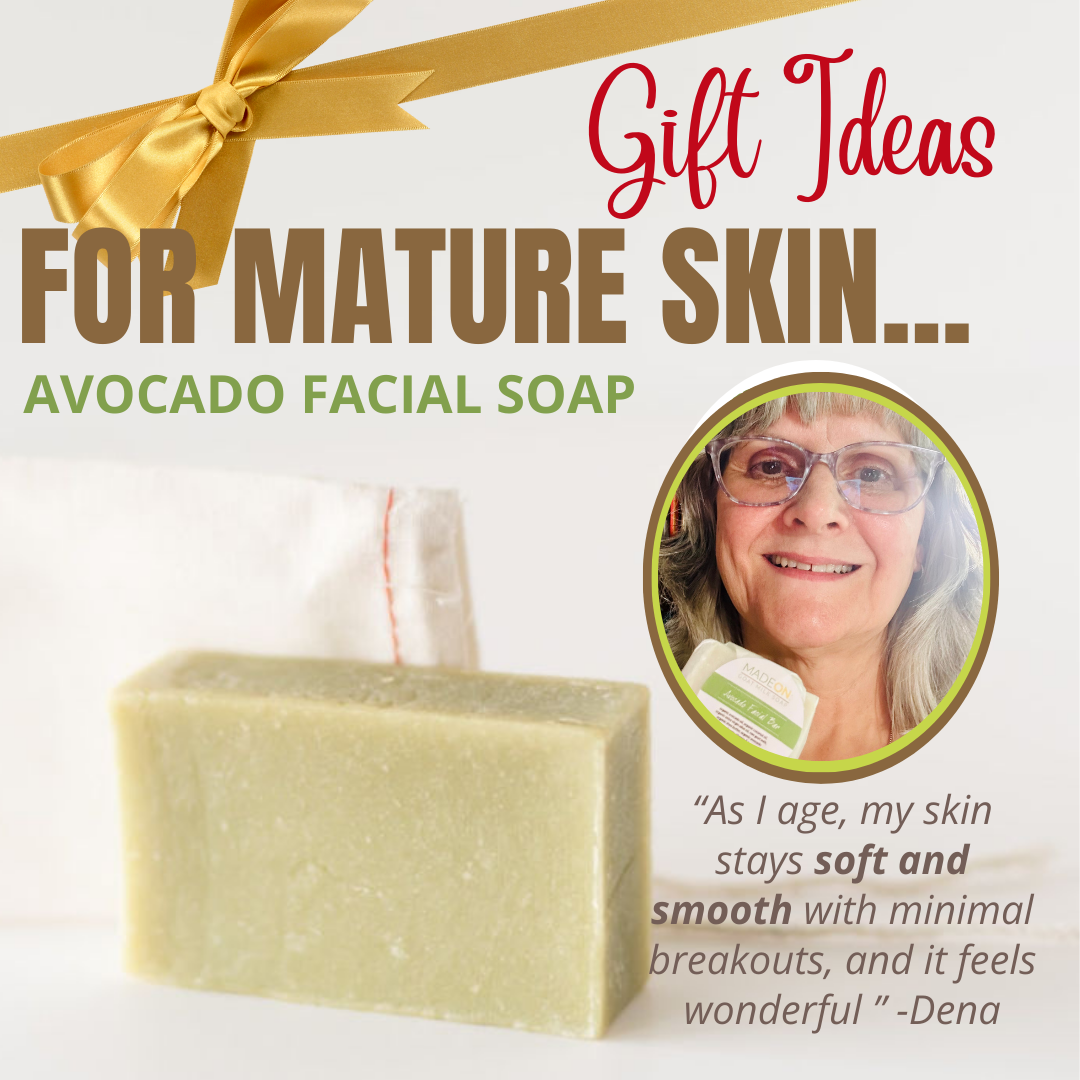 avocado facial bar of soap and woman holding sample