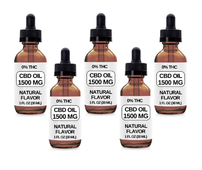 5 Pack. 5 Bottles (1500 MG CBD Each) CBD Oil Drops. (Natural Flavor) (Copy)