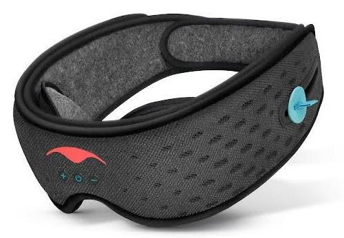 A black mesh sleep mask with headphones from Manta Sleep.