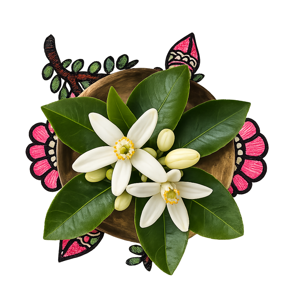 A bunch of fresh white neroli flowers kept over a white color background