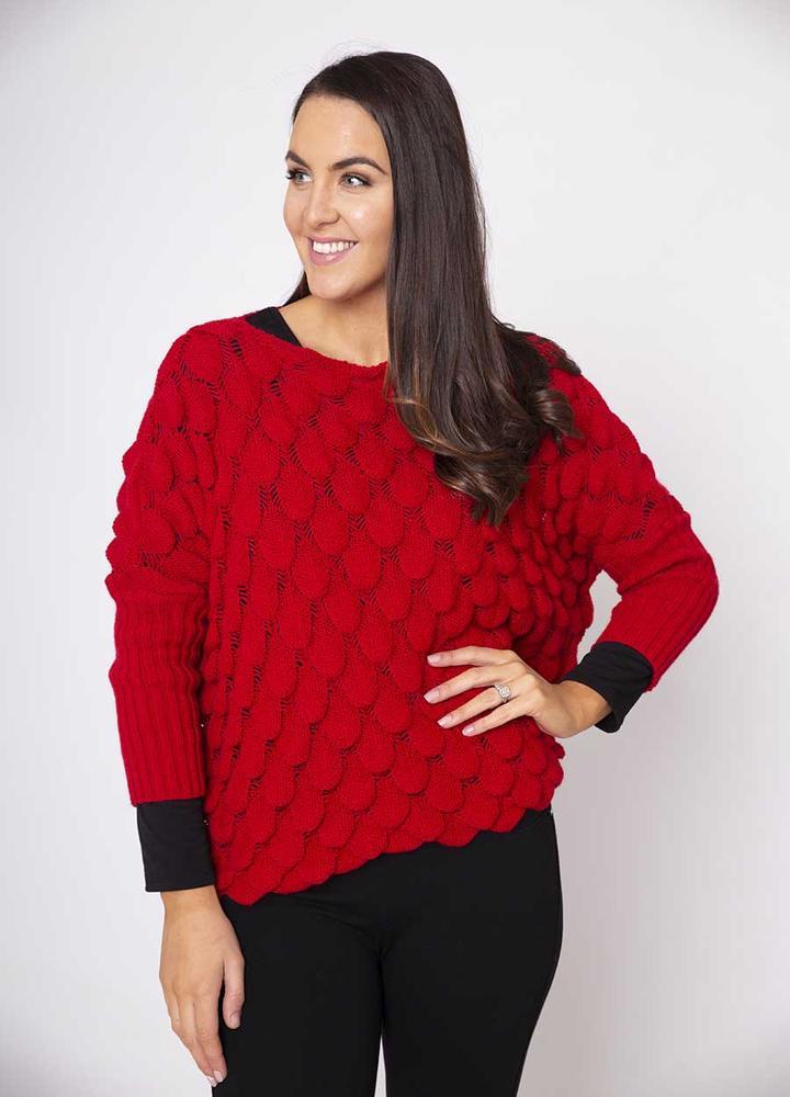 Wave Chunky Jumper in Red