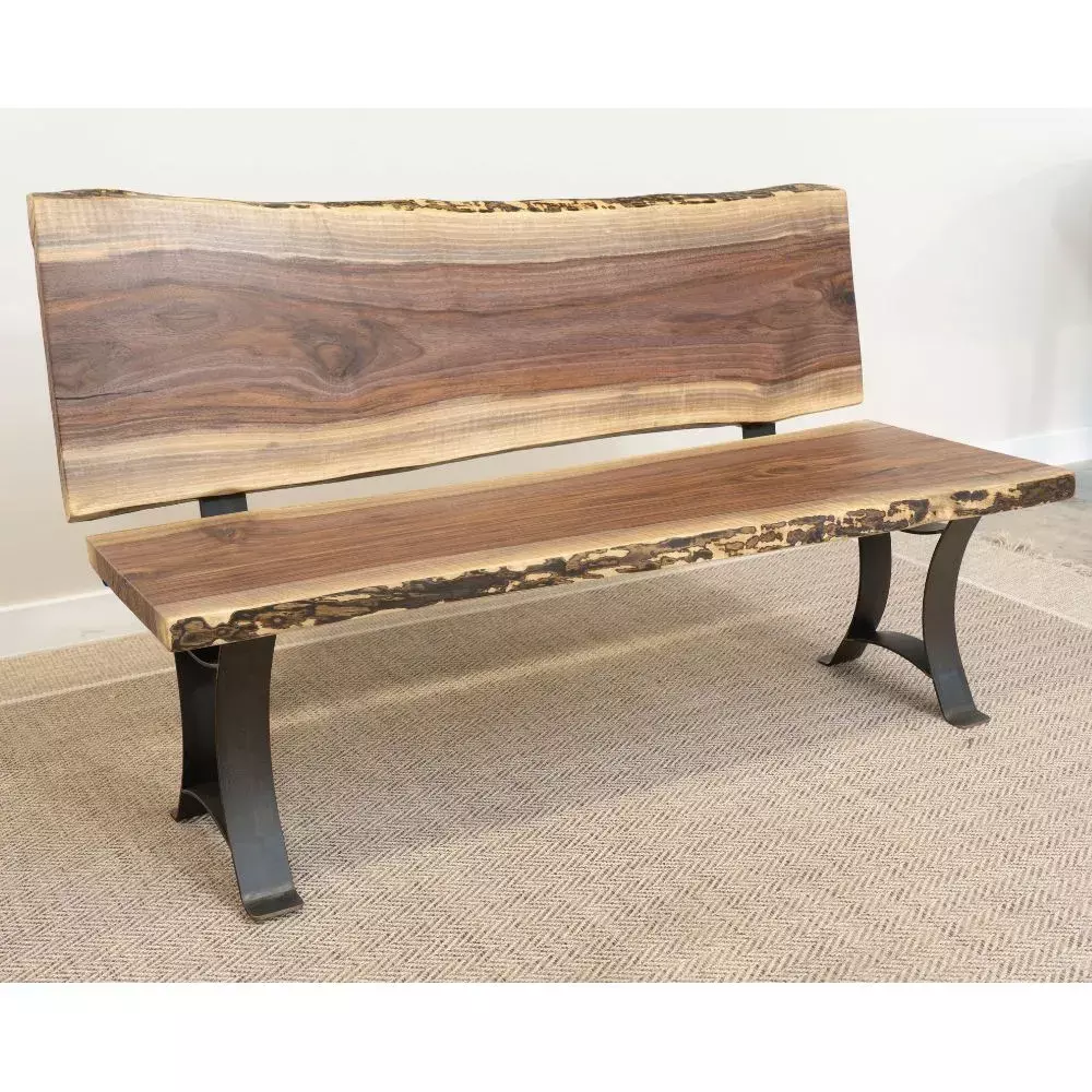 Live edge walnut bench with back