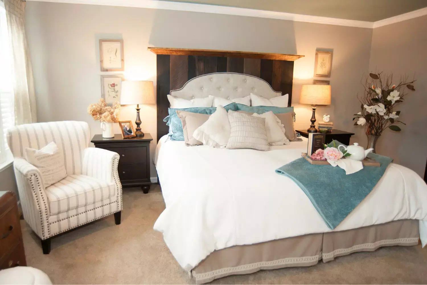 King barnwood padded headboard