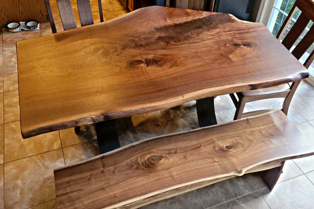 live edge table in walnut wood