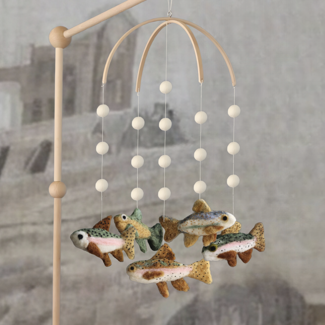 Needle Felted Trout Baby Mobile: Fishing . Lake Nursery