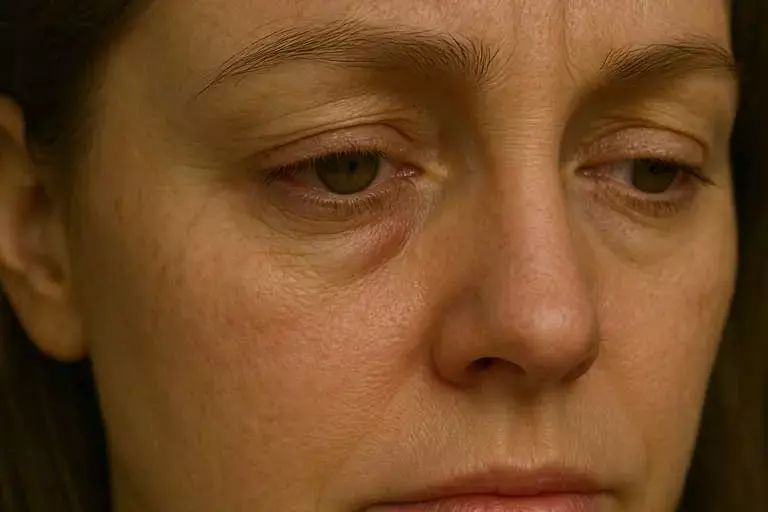 A sad lady with strained eye