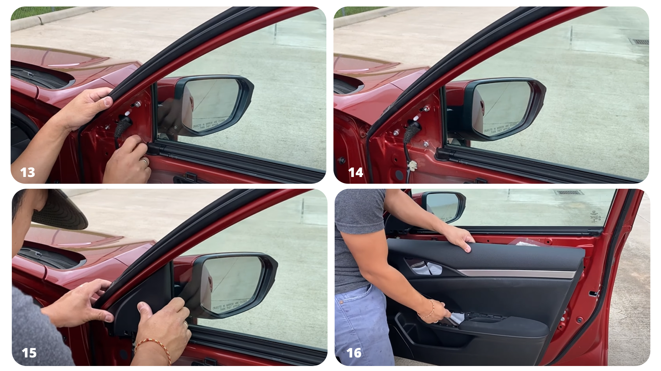Replacing a 2016-2021 Honda Civic Side View Mirror steps 13-16