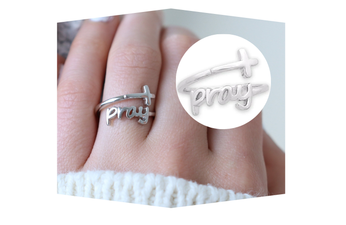 Pray Sterling Silver Cross Ring