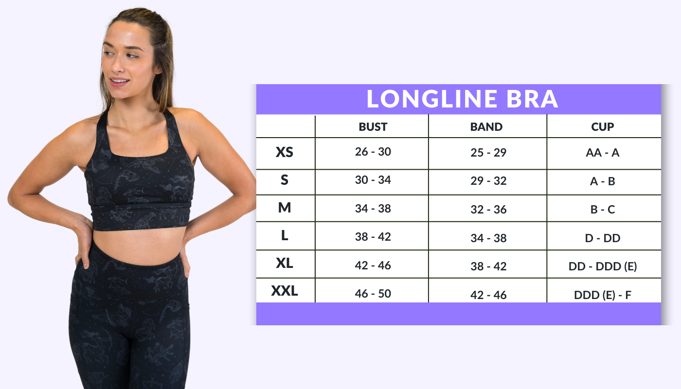 Longline Bra sizing chart