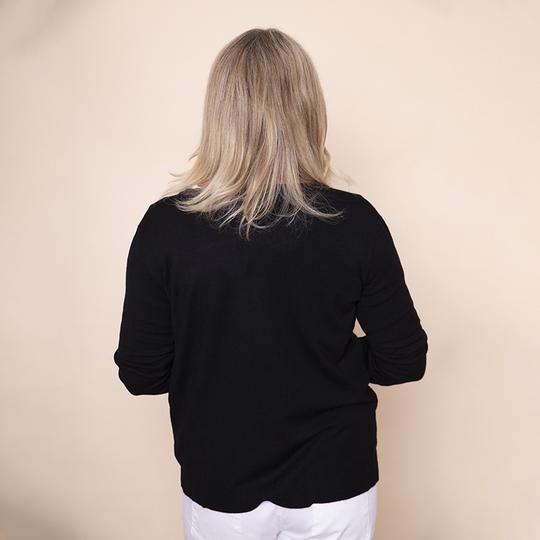 Round Neck Button Cardi in Black