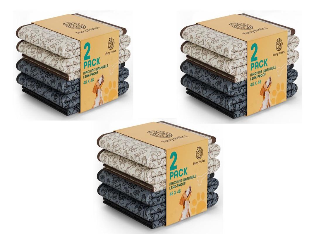 Furry Frolics Ultra-Absorbent Washable Dog Pee Pads (2-Pack, 48" x 48", Non-Slip, Reusable)