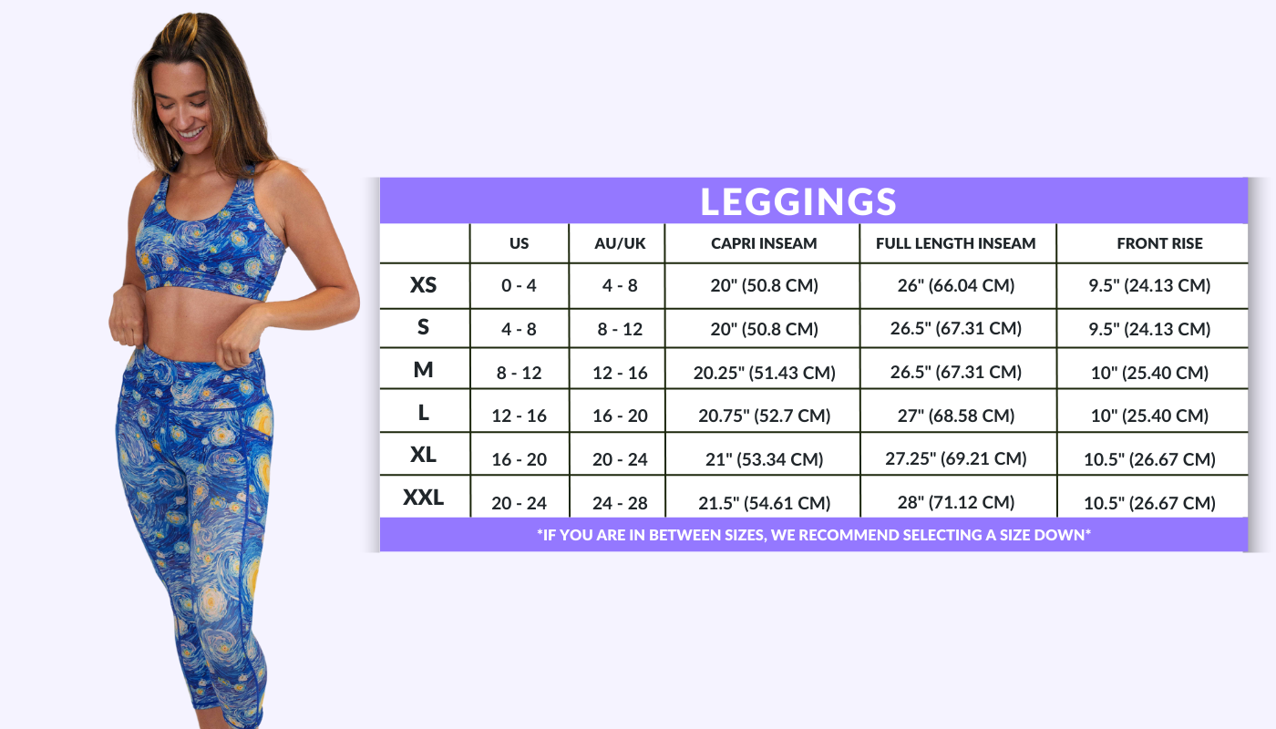 Leggings Horizontal Sizing Chart