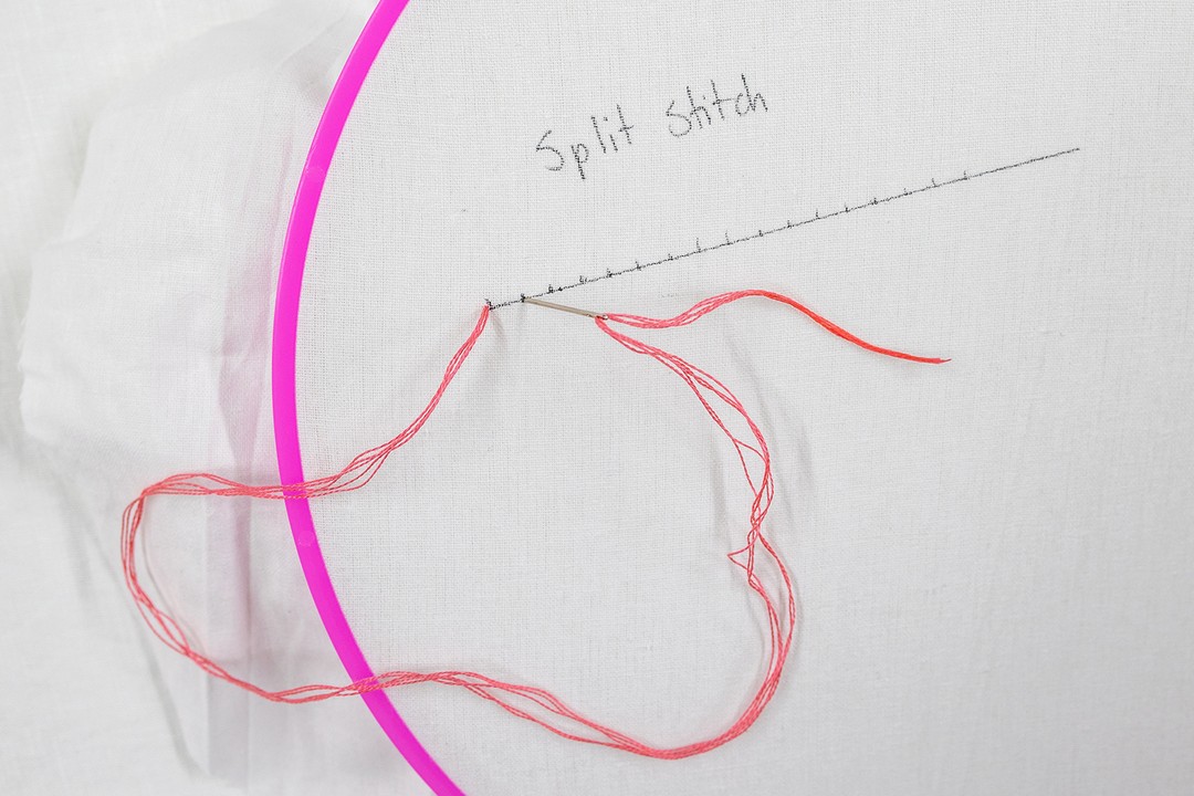 This is an image of stitching the first step of split stitch.