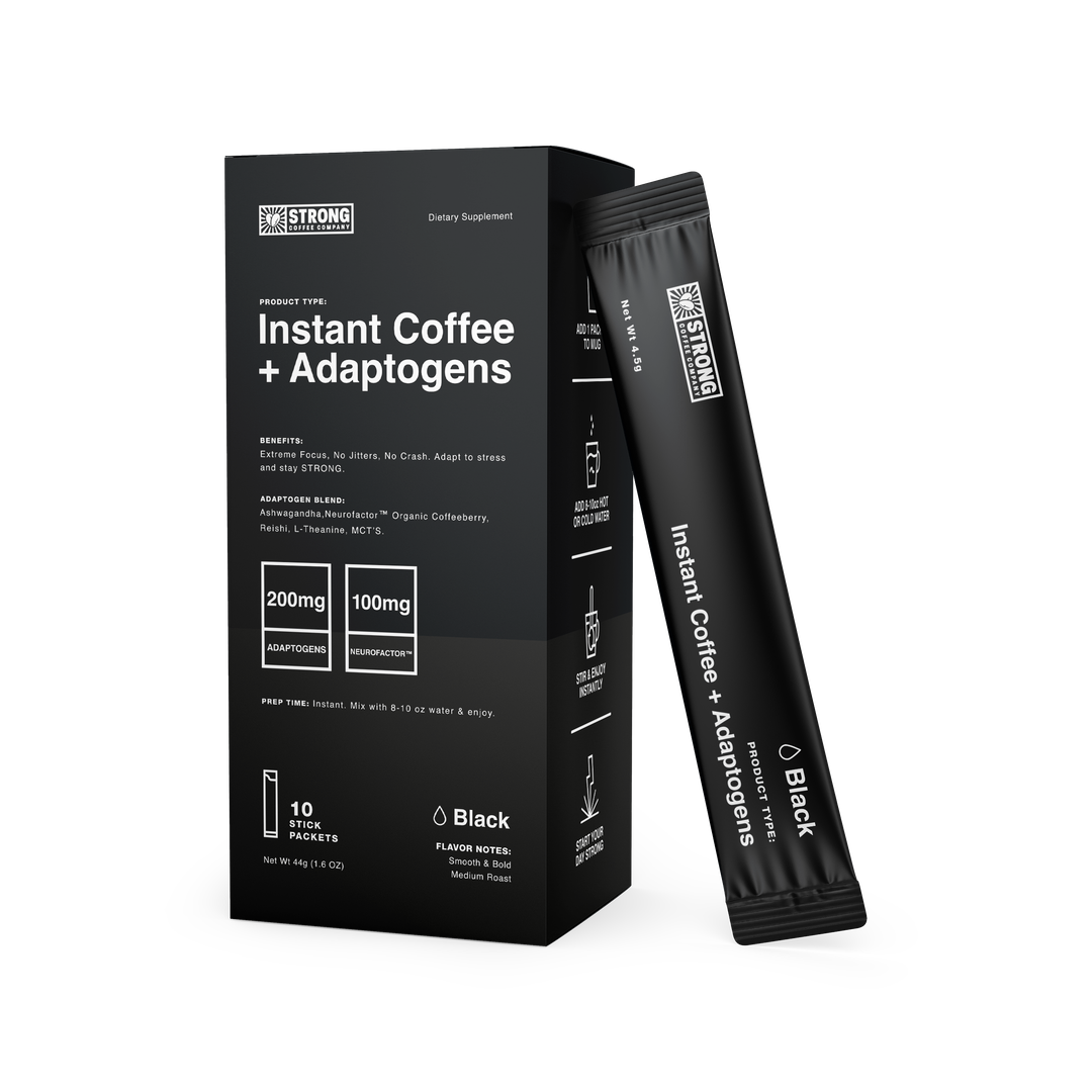 BLACK Fair-Trade Instant Coffee + Adaptogens Travel Box BUNDLES