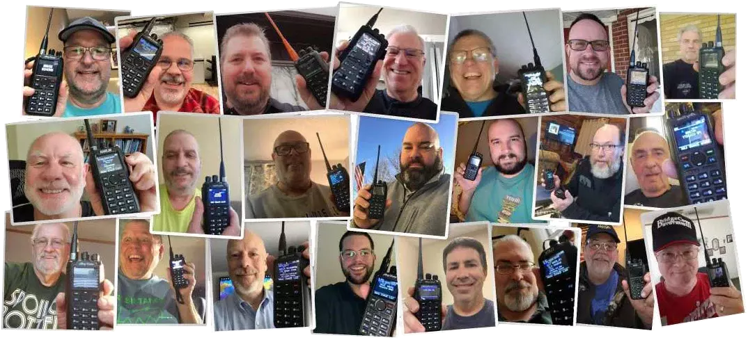 Collage of Customers holding 878 radio