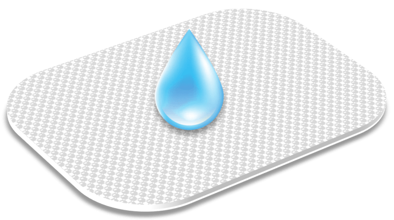 An illustration showing a water droplet on a piece of absorbent fabric