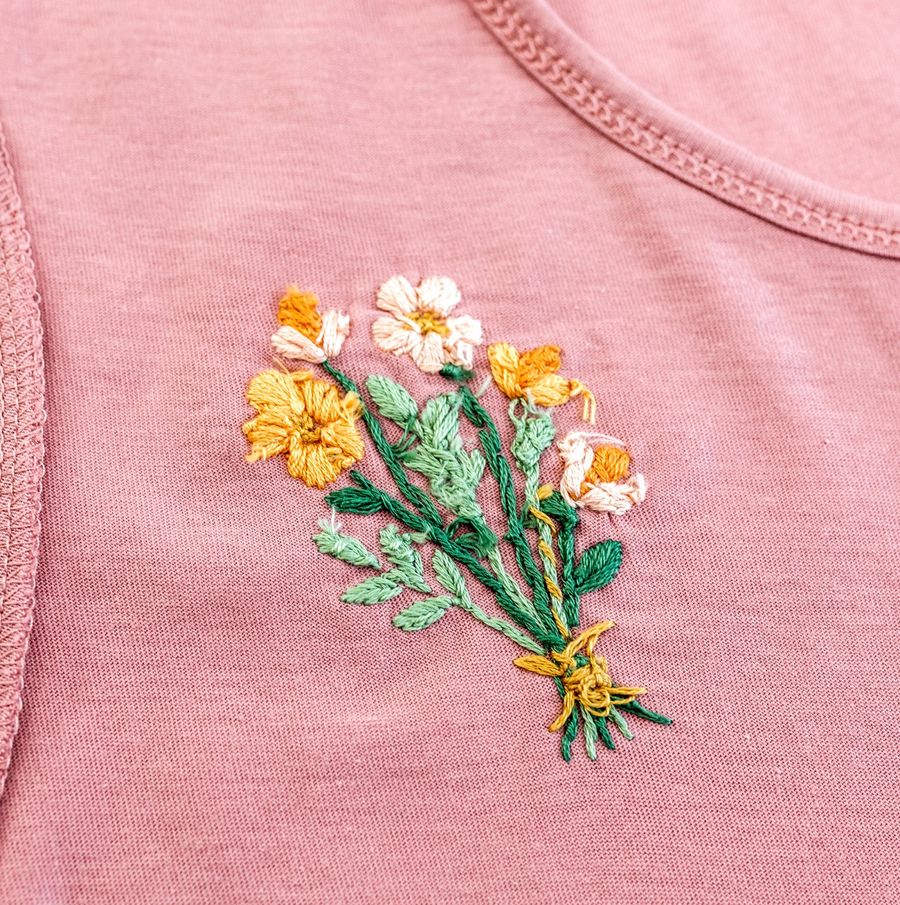 The back of an embroidered floral design is shown.