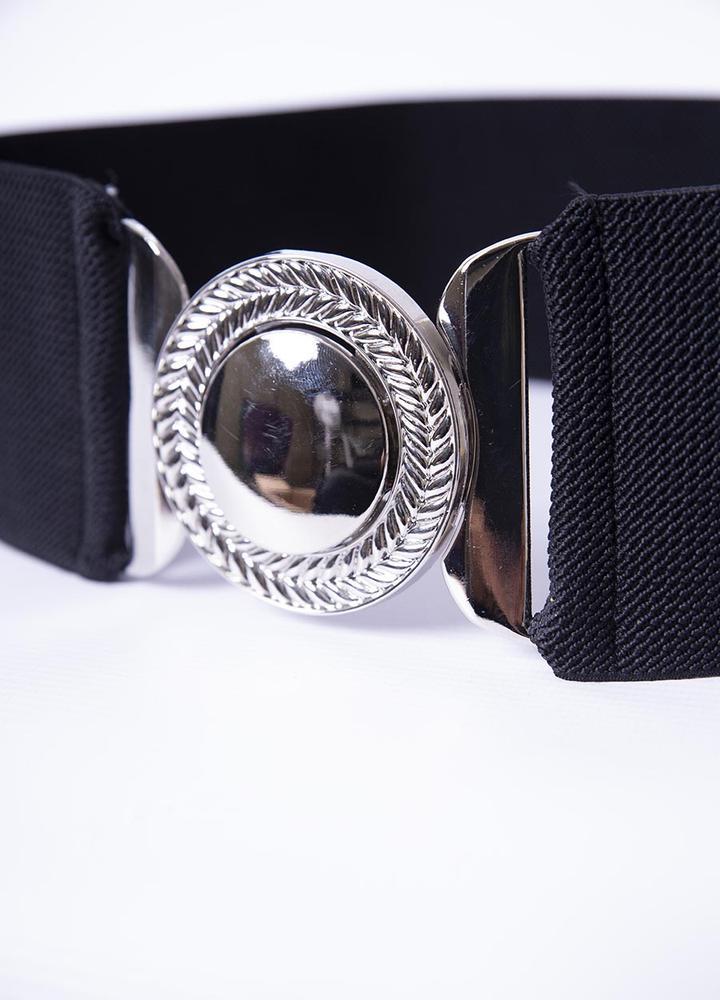 Elastic Waist Disc Belt in Black
