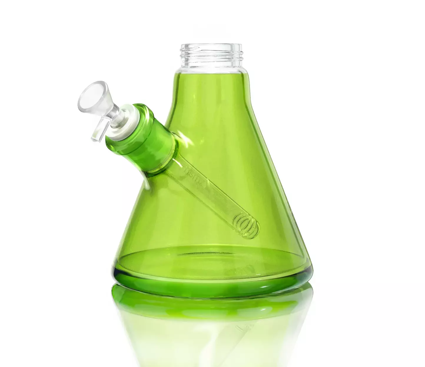 Slime Green Prism Modular Beaker Base featuring a clear glass downstem and 14mm bowl. As the foundational water reservoir for a modular bong, this beaker style offers a classic "chug," high water capacity for superior cooling, and a stable footprint for everyday use.