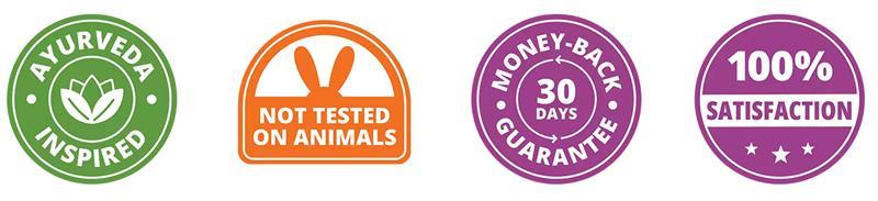 Ayurveda Inspired | Not tested on Animals | 30 days money back guarantee | Free shipping | 100% satisfaction desktop
