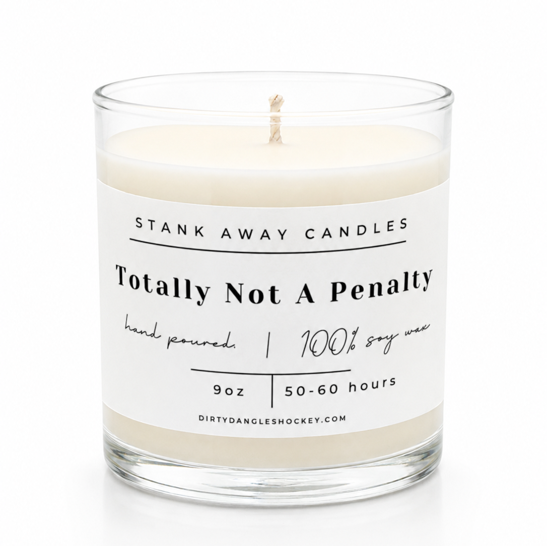 A white scented hockey candle on a white background. Totally not a penalty