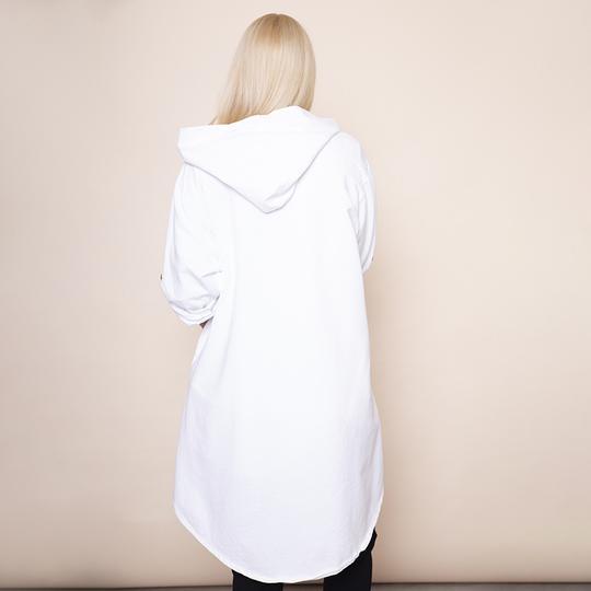 Button Sleeve Hoody Jersey Jacket in White