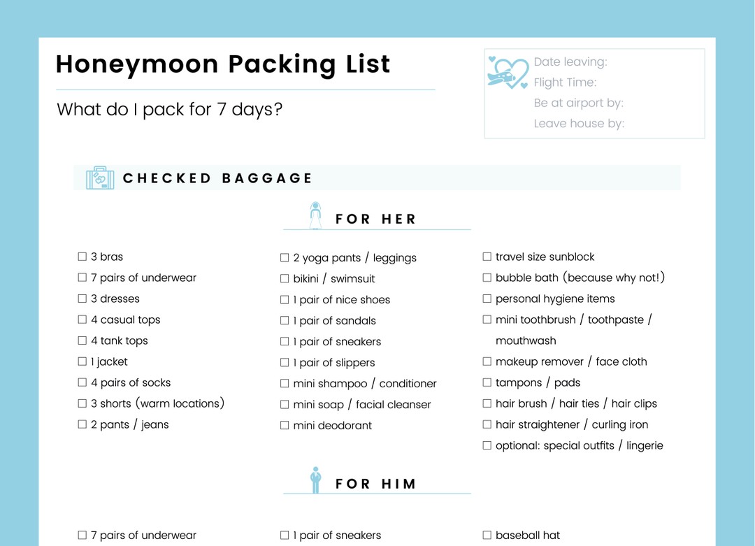 honeymoon packing list ezpacking inc