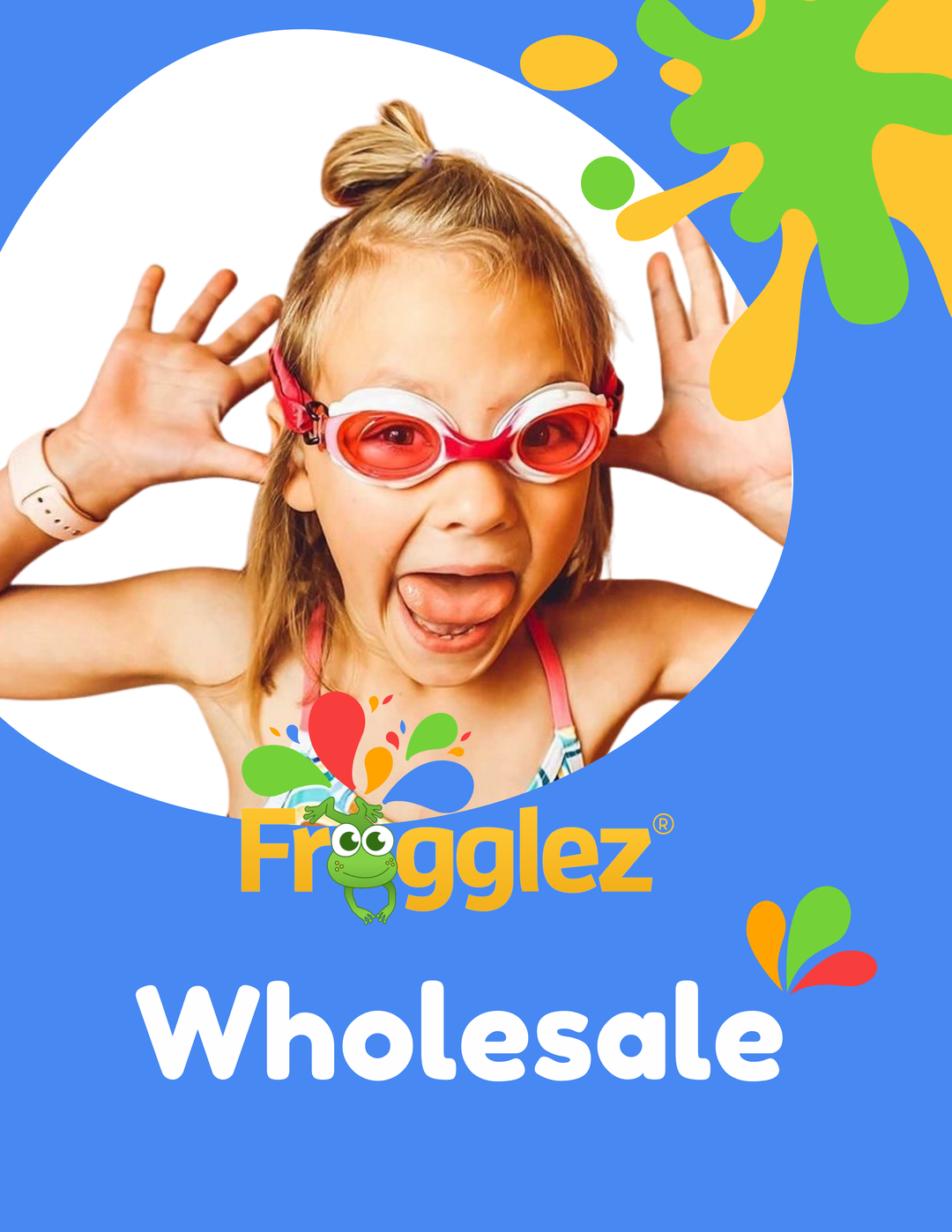 Cover page of the Frogglez Goggles wholesale and stockist catalog for swim schools