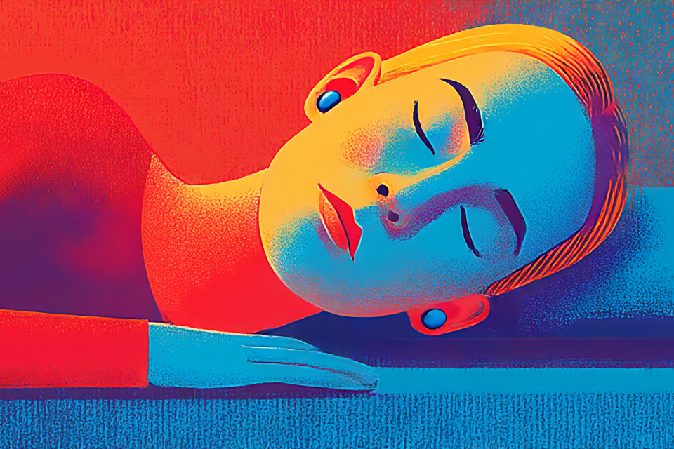 A girl sleeping with earplugs.