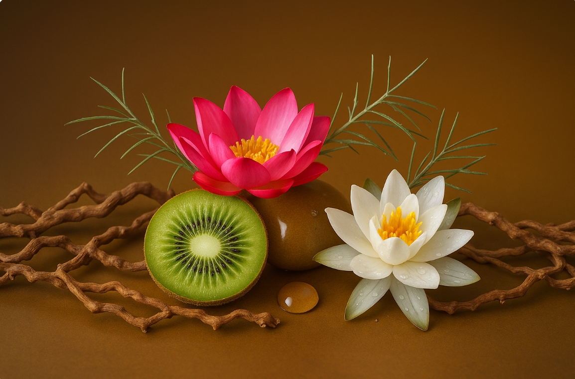 Visual representation of ingredients Lotus, White Water Lily, Kiwi
