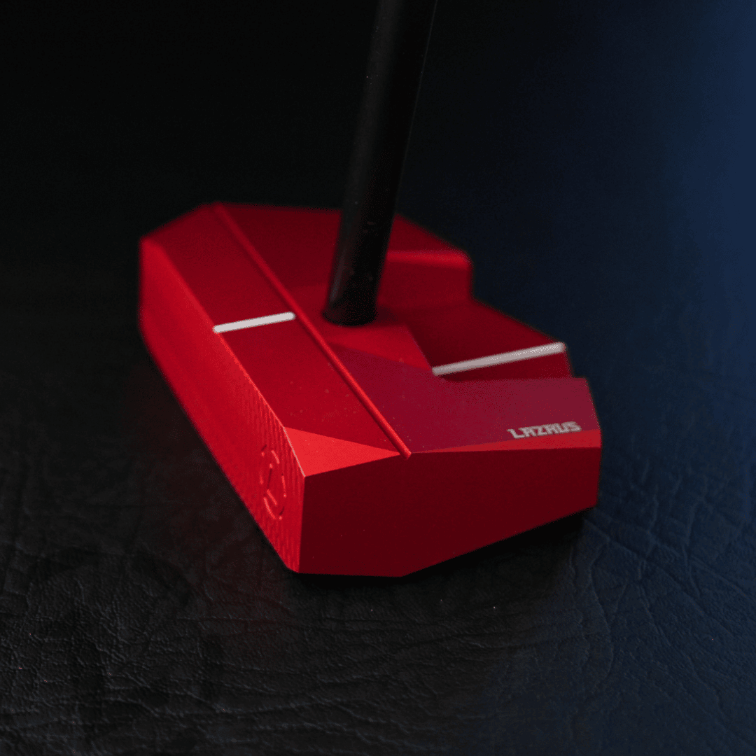 Lazrus LAZ2.5 zero torque mallet putter in Red finish showing alignment of white guideline