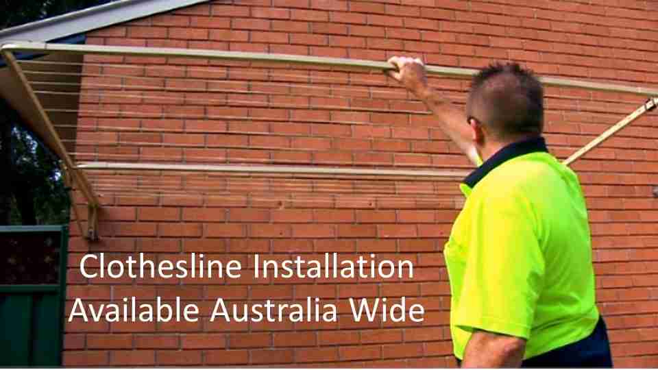 1.3m wide clothesline installation service showing clothesline installer with clothesline installed to brick wall