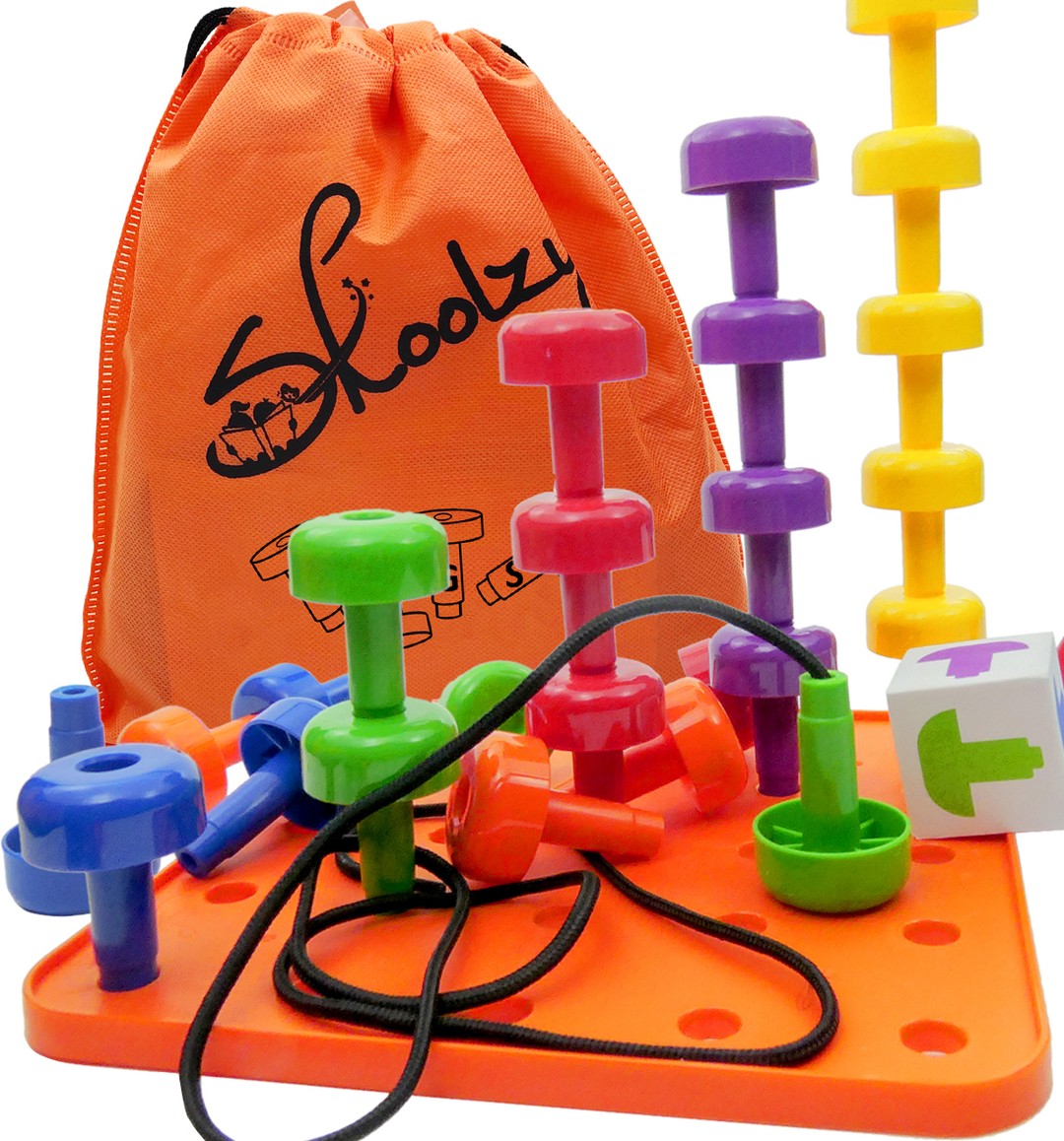 Skoolzy 24 Pegs With Peg Board and Bag Occupational Therapy Fine Motor Toy 