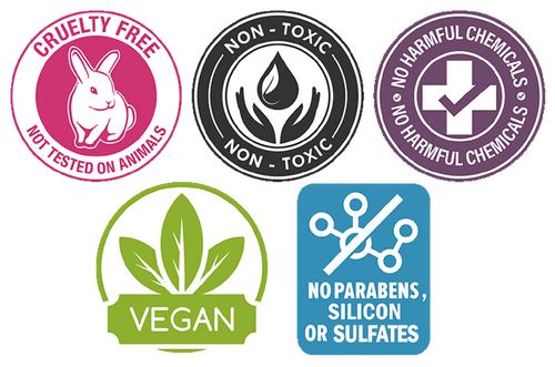 No harmful Chemicals | Non-toxic | Vegan | Not tested on Animals | No parabens, silicon or sulfates mob