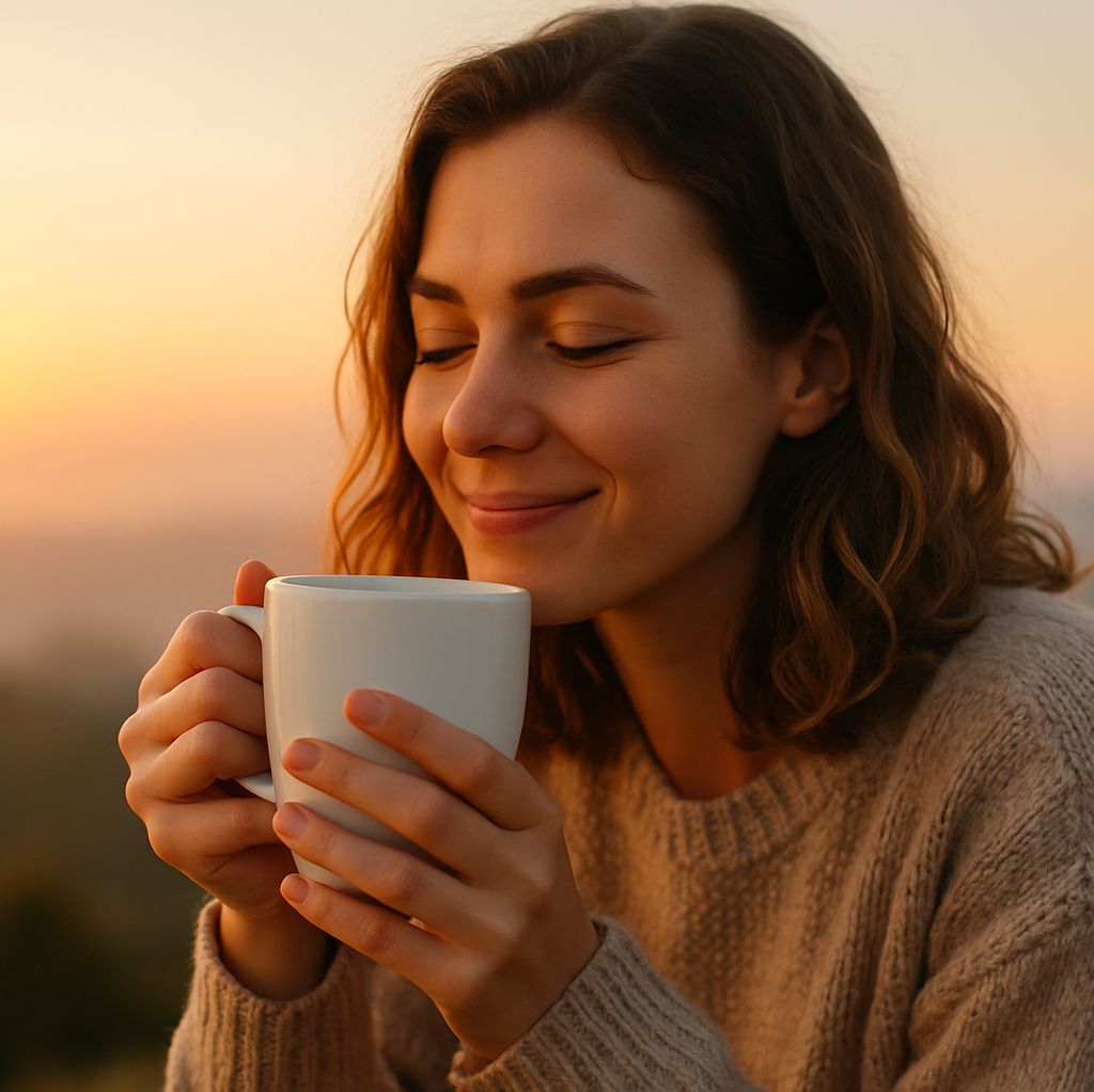 woman enjoy coffee at sunrise