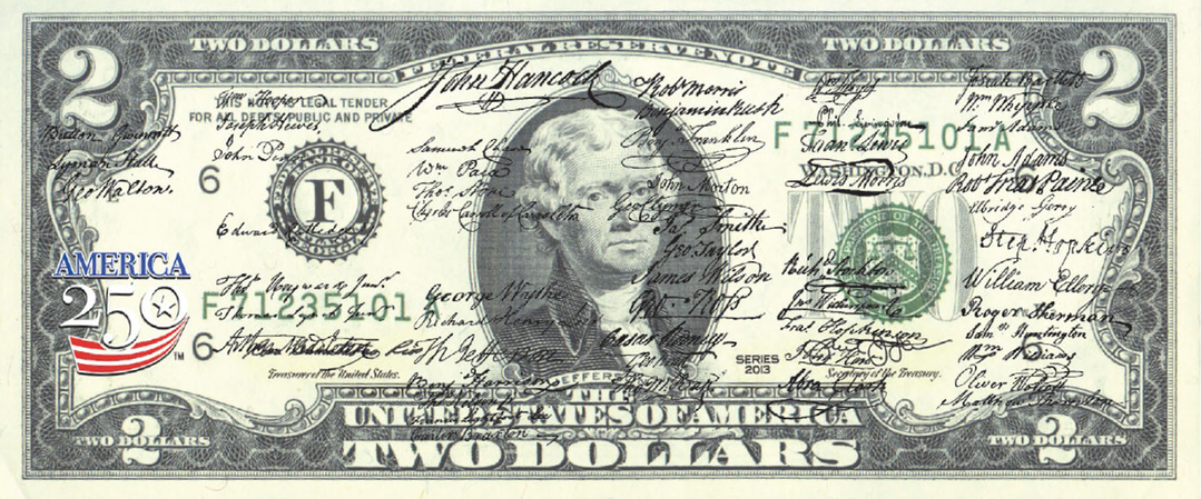 Declaration of Independence Signatures | America's 250th Anniversary Collectible $2 Bill