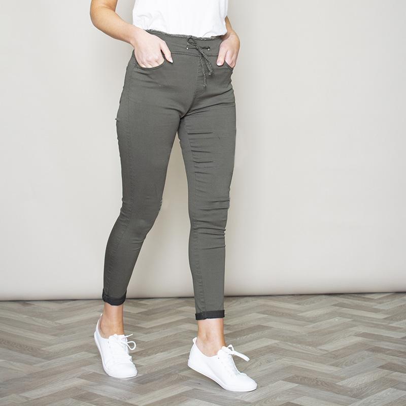 Dana Drawstring Jeggings Plain (Khaki)