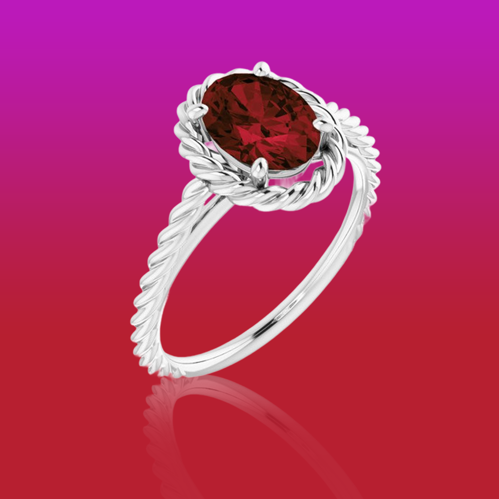 Sterling Silver Natural Mozambique Garnet Rope Ring