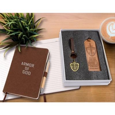 Armor of God gift set, includes journal, bookmark, and keychain.