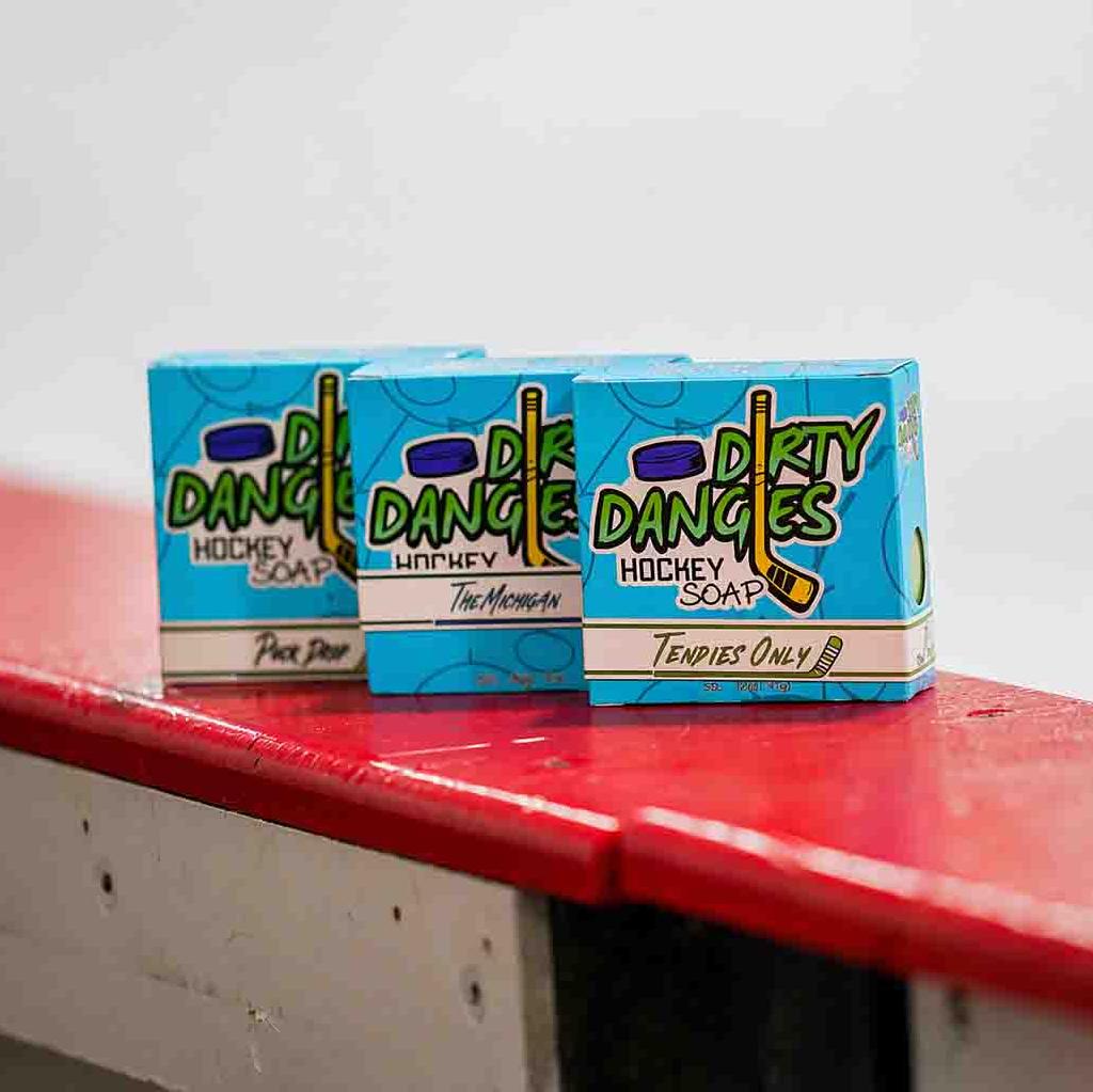 hockey soap bar 3 pack bundle on the boards of an ice rink