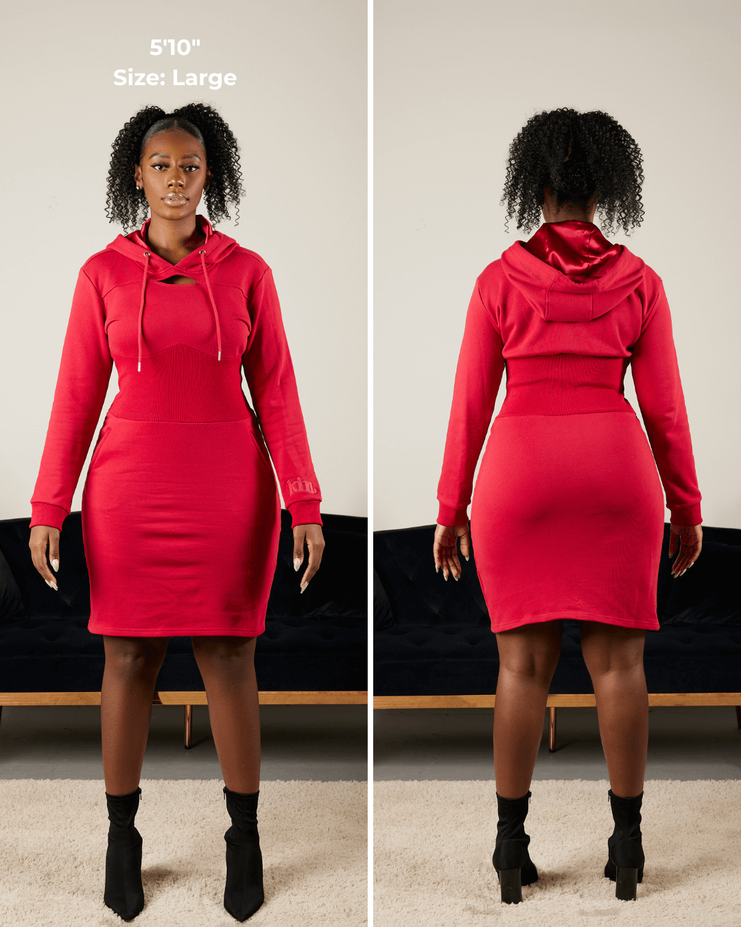 satin-lined hoodie dress